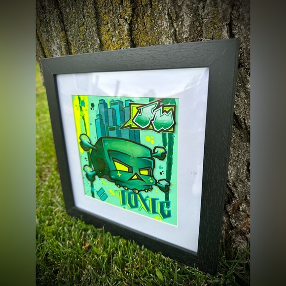 Original Skull Art “Mint Toxicity” by Independent Artist Framed Canvas - Picture 2 of 5